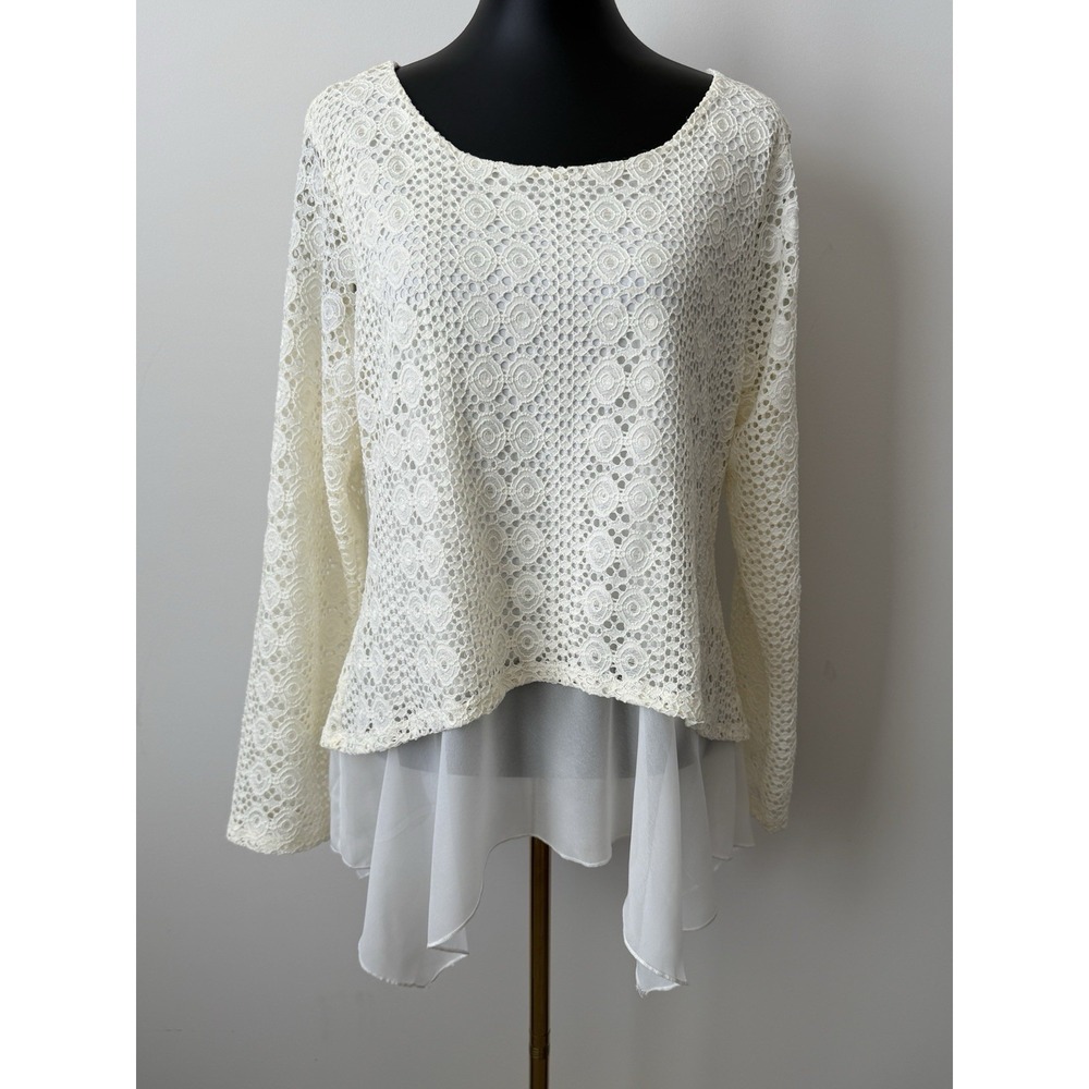 Venus Ivory Crochet Lace Sheer Asymmetrical Hem Tunic Top XL NWOT Fairy Boho